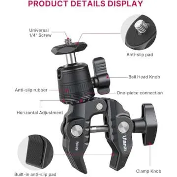 Camera Clamp Mount Accessories for Action Camera - ULANZI R099 Super Clamp Ball Head Mount 1.5kg/3.3lb Loading Metal Bike Motorcycle Handlebar Attachments