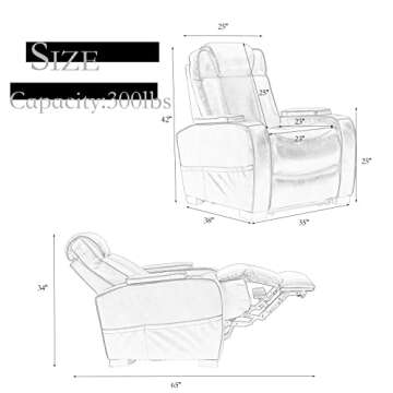 DYNOX Power Theater Recliner Chair with USB Ports and Cup Holders, Breathable Leather Home Theater S...