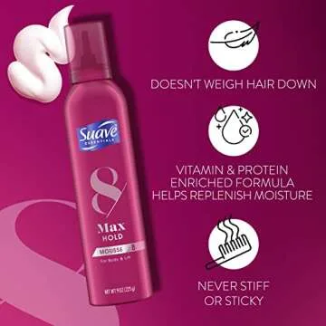 Suave Max Hold 8 Mousse for Fine Curly Hair 9 Oz
