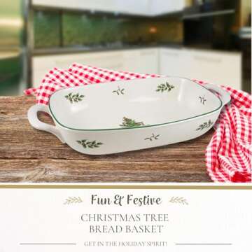 Spode Christmas Tree Breadbasket - 12 Inch Handled Bowl for Festive Treats and Gifts