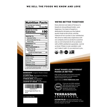 Terrasoul Organic Pecans - Fresh Raw Pecan Halves 11oz