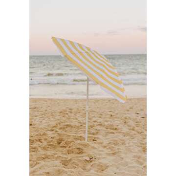 PICNIC TIME Outdoor Canopy Sunshade Beach Umbrella 5.5', Small Patio Umbrella, Beach Chair Umbrella, (Yellow Cabana Stripe)