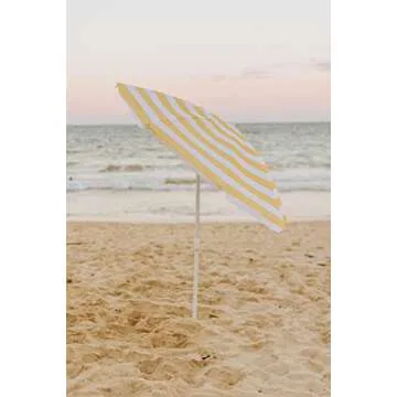 PICNIC TIME Outdoor Canopy Sunshade Beach Umbrella 5.5', Small Patio Umbrella, Beach Chair Umbrella, (Yellow Cabana Stripe)