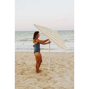 PICNIC TIME Outdoor Canopy Sunshade Beach Umbrella 5.5', Small Patio Umbrella, Beach Chair Umbrella, (Yellow Cabana Stripe)