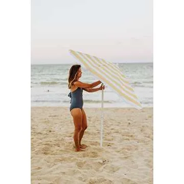 PICNIC TIME Outdoor Canopy Sunshade Beach Umbrella 5.5', Small Patio Umbrella, Beach Chair Umbrella, (Yellow Cabana Stripe)