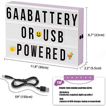 Cinema Light Box with Letters (Pink)- 252 Letters, Numbers, Symbols & Emojis | Vintage Cinematic Light Up Message And Note Sign – Personalized A4 White LED Lightbox With Extra Long USB
