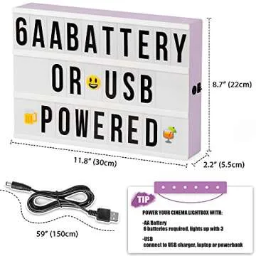 Cinema Light Box with Letters (Pink)- 252 Letters, Numbers, Symbols & Emojis | Vintage Cinematic Light Up Message And Note Sign – Personalized A4 White LED Lightbox With Extra Long USB