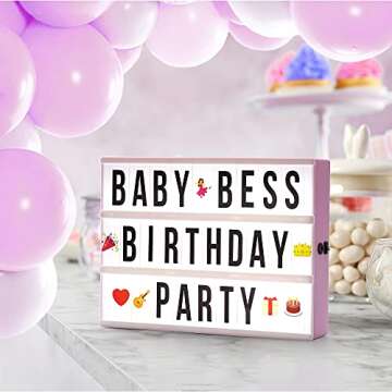 Cinema Light Box with Letters (Pink)- 252 Letters, Numbers, Symbols & Emojis | Vintage Cinematic Light Up Message And Note Sign – Personalized A4 White LED Lightbox With Extra Long USB