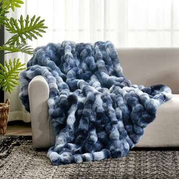 Cozy Bliss Faux Fur Throw Blanket for Couch, Fuzzy Soft Plush Thick Bubble Blanket for Sofa Bedroom Living Room, 50 * 60 Inches Tie-dye Blue