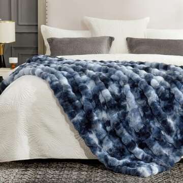 Cozy Bliss Faux Fur Throw Blanket for Couch, Fuzzy Soft Plush Thick Bubble Blanket for Sofa Bedroom Living Room, 50 * 60 Inches Tie-dye Blue