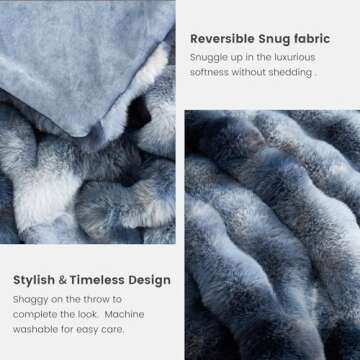 Cozy Bliss Faux Fur Throw Blanket for Couch, Fuzzy Soft Plush Thick Bubble Blanket for Sofa Bedroom Living Room, 50 * 60 Inches Tie-dye Blue