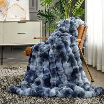 Cozy Bliss Faux Fur Throw Blanket for Couch, Fuzzy Soft Plush Thick Bubble Blanket for Sofa Bedroom Living Room, 50 * 60 Inches Tie-dye Blue