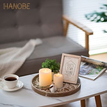 Hanobe Round Wooden Tray for Home Decor and Serving