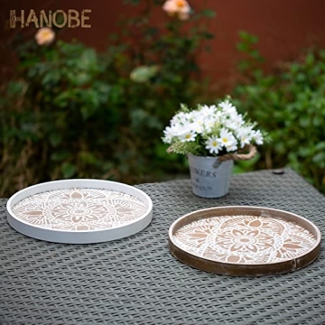 Hanobe Round Wooden Tray for Home Decor and Serving