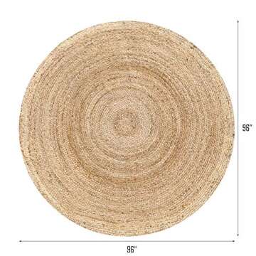 Hausattire Hand Woven Jute Braided Rug, 8’ Round – Natural, Reversible Boho Entry Area Rugs for ...