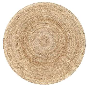 Hausattire Hand Woven Jute Braided Rug, 8’ Round – Natural, Reversible Boho Entry Area Rugs for Kitchen, Living Room I Farmhouse Decorative Floor Rug, 8 Feet Round