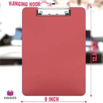 Kiggos 6 Pack BOHO Colored Clip Boards Plastic Clipboards with Low Profile Metal Clip Board 12.5x9 Inch Letter Size Bulk Class Set Acrylic Clip Boards with Hanging Hook - Holds 100 Sheets
