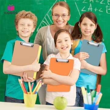 Kiggos 6 Pack BOHO Colored Clip Boards Plastic Clipboards with Low Profile Metal Clip Board 12.5x9 Inch Letter Size Bulk Class Set Acrylic Clip Boards with Hanging Hook - Holds 100 Sheets