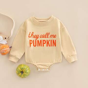Lamuusaa Newborn Baby Halloween Outfits Long Sleeve Pumpkin Romper Sweatshirt Oversized Sweater