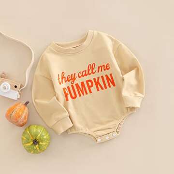 Lamuusaa Baby Halloween Outfits Long Sleeve Pumpkin Romper