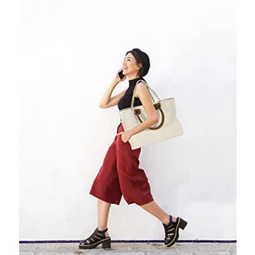 Hidora Women Canvas Handbag Purses Large Capacity Shoulder Bag For Ladies Daily Tote Bag（Beige）