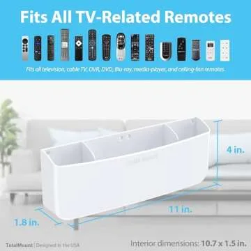 TotalMount Hole-Free Remote Holder – Eliminates The Need to Drill Holes in Your Wall (Premium White Remote Control Holder for 5 or 6 Remotes)
