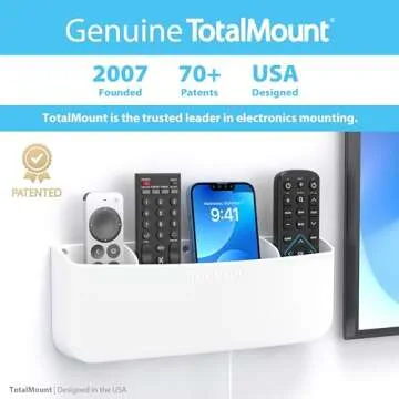 TotalMount Hole-Free Remote Holder – Eliminates The Need to Drill Holes in Your Wall (Premium White Remote Control Holder for 5 or 6 Remotes)
