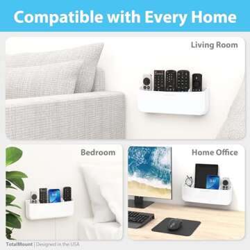 TotalMount Hole-Free Remote Holder – Eliminates The Need to Drill Holes in Your Wall (Premium White Remote Control Holder for 5 or 6 Remotes)