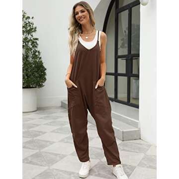 Trendy Queen Jumpsuits for Women Casual Summer Onesie Rompers Sleeveless Loose Baggy Overalls Jumpers, CoffeeBrown, S
