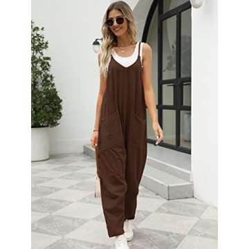 Trendy Queen Jumpsuits for Women Casual Summer Onesie Rompers Sleeveless Loose Baggy Overalls Jumpers, CoffeeBrown, S
