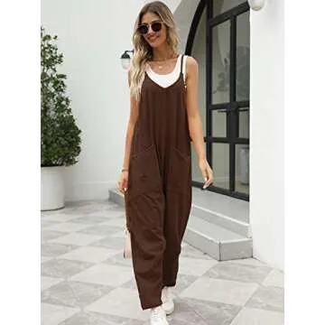 Trendy Queen Jumpsuits for Women Casual Summer Onesie Rompers Sleeveless Loose Baggy Overalls Jumpers, CoffeeBrown, S