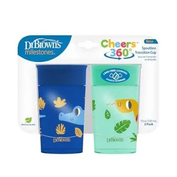 Dr. Brown's Milestones Cheers 360 Cup Spoutless Transition Cup, Travel Friendly & Leak-Free Sippy Cu...
