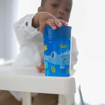 Dr. Brown's Milestones Cheers 360 Cup Spoutless Transition Cup, Travel Friendly & Leak-Free Sippy Cup, Blue Alligator – Turquoise Snake, 10 oz/300 mL, 2 Pack