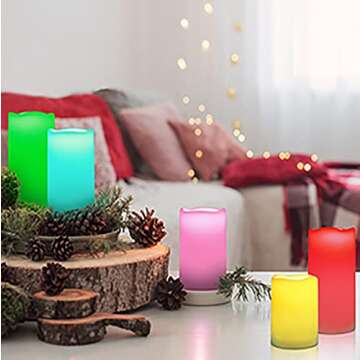 Enido 9 Pcs Color Changing Flameless Candles, Battery Operated LED Candles with Remote and Timer for Fall Decor, Holiday Decor (D: 3'' x H: 4''5''6'')