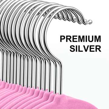 BAGAIL Velvet Hangers 50 Pack, Non Slip 360 Degree Swivel Hook Strong and Durable Clothes Hangers for Coats, Suit, Shirt Dress, Pants & Dress Clothes(Pink, 50 Pack)
