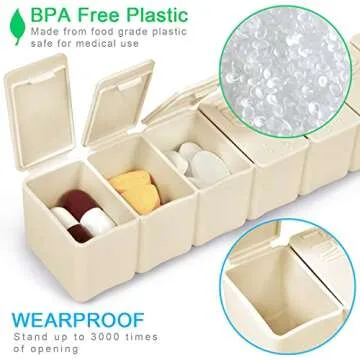 Pill Organizer-Pill Boxes for Travel, 7 Day with Braille Pill case Vitamins Fish Oil Supplements, Medication Organizer Dispenser for Fish Oils, Vitamin Holder Supplement (Beige+Gray)