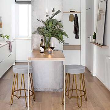 Yaheetech Velvet Round Bar Stools Set of 2 - Gray with Golden Legs