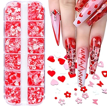 12 Grids Heart Nail Art Stickers - Vibrant 3D Glitter Sequins for Celebrations