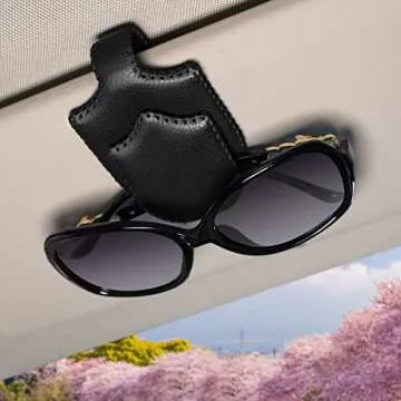AMVOYOA Sunglass Holder for Car Sun Visor Sunglasses Clip Magnetic Leather Glasses Eyeglass Holder H...