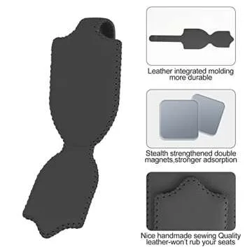 AMVOYOA Sunglass Holder for Car Sun Visor Sunglasses Clip Magnetic Leather Glasses Eyeglass Holder Hand Sewn Leather Ticket Card Clip Eyeglasses Mount- Suitable for Different Size Eyeglasses (Black)