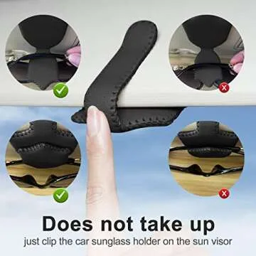 AMVOYOA Sunglass Holder for Car Sun Visor Sunglasses Clip Magnetic Leather Glasses Eyeglass Holder Hand Sewn Leather Ticket Card Clip Eyeglasses Mount- Suitable for Different Size Eyeglasses (Black)
