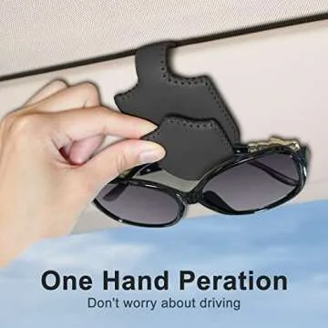 AMVOYOA Sunglass Holder for Car Sun Visor Sunglasses Clip Magnetic Leather Glasses Eyeglass Holder Hand Sewn Leather Ticket Card Clip Eyeglasses Mount- Suitable for Different Size Eyeglasses (Black)