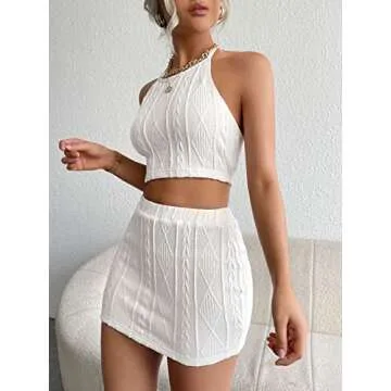 Floerns Women's Stylish Halter Cami Top Set for Summer