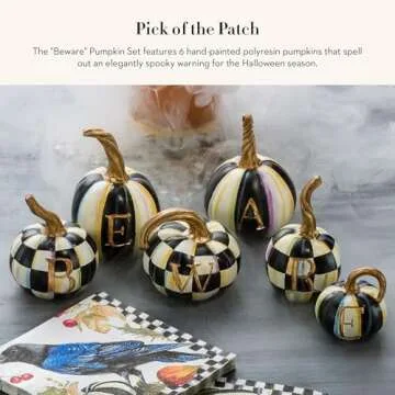 MACKENZIE-CHILDS “Beware” Resin Pumpkin Decor Set, Decorative Halloween Decor for Home Decoratio...