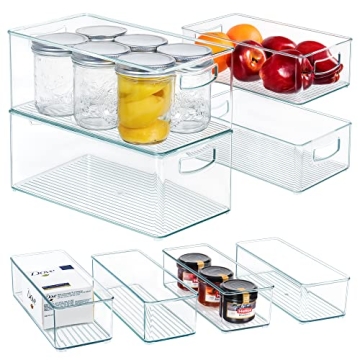 Hudgan 8 PACK Stackable Pantry Organizer Bins (3 sizes) - Clear Fridge Organizers for Kitchen, Freez...