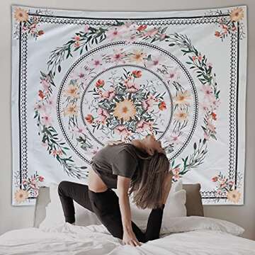 GONITYOU Floral Medallion Tapestry Mandala Tapestry Bohemian Tapestry Plant Tapestry Flower Tapestry Hippie Tapestry for Room Bedroom Living Room Study ( 59.1"x78.8")