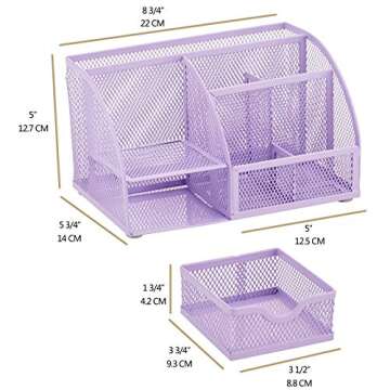 Annova Mesh Desk Organizer Office with 7 Compartments + Drawer/Desk Tidy Candy/Pen Holder/Multifunctional Organizer (Light Purple)