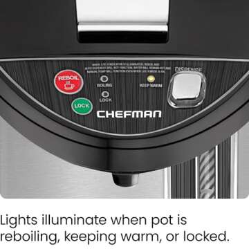 Chefman Electric Hot Water Pot Urn w/ Manual Dispense Buttons, Safety Lock, Instant Heating for Coffee & Tea, Auto-Shutoff/Boil Dry Protection, Insulated Stainless Steel, 5.3L/5.6 Qt/30+ Cups