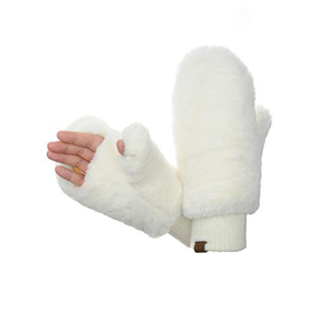 C.C Women's Cozy Fingerless Sherpa Mittens for Winter