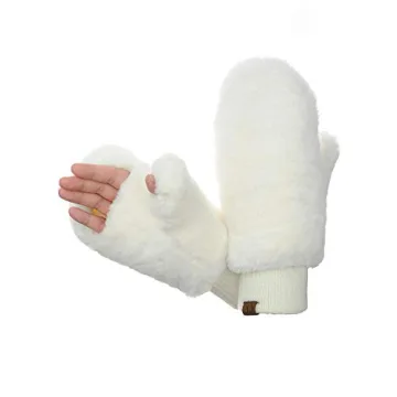 C.C Women's Cozy Fingerless Sherpa Mittens for Winter